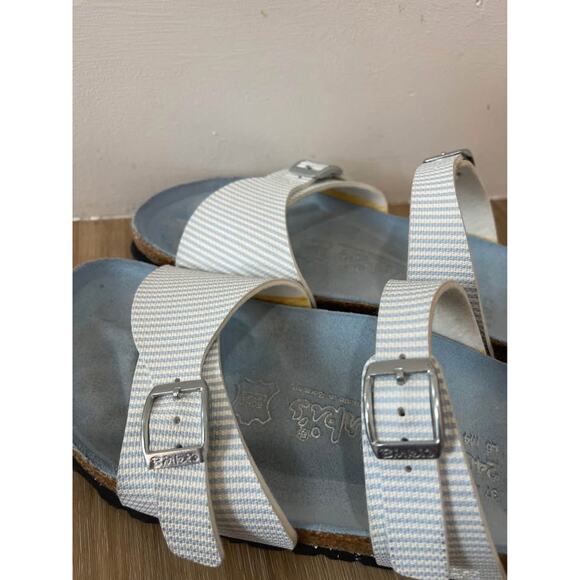 Birki's Birkenstock Blue White Stripe Aziza Double Strap Sandals Women’s Size 6 - Picture 9 of 10